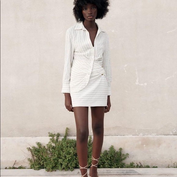 Zara Draped Shirt and Skirt Set, Oyster White, XS - Picture 2 of 8
